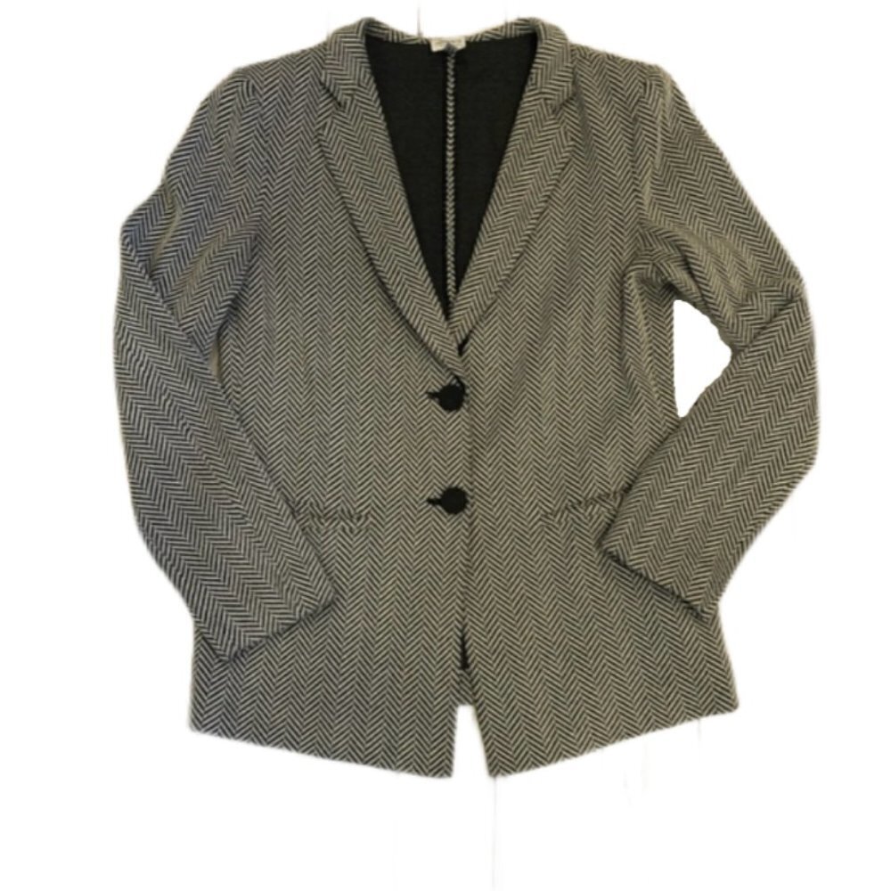 Armani Collezioni Black and White Chevron Double Breasted Blazer